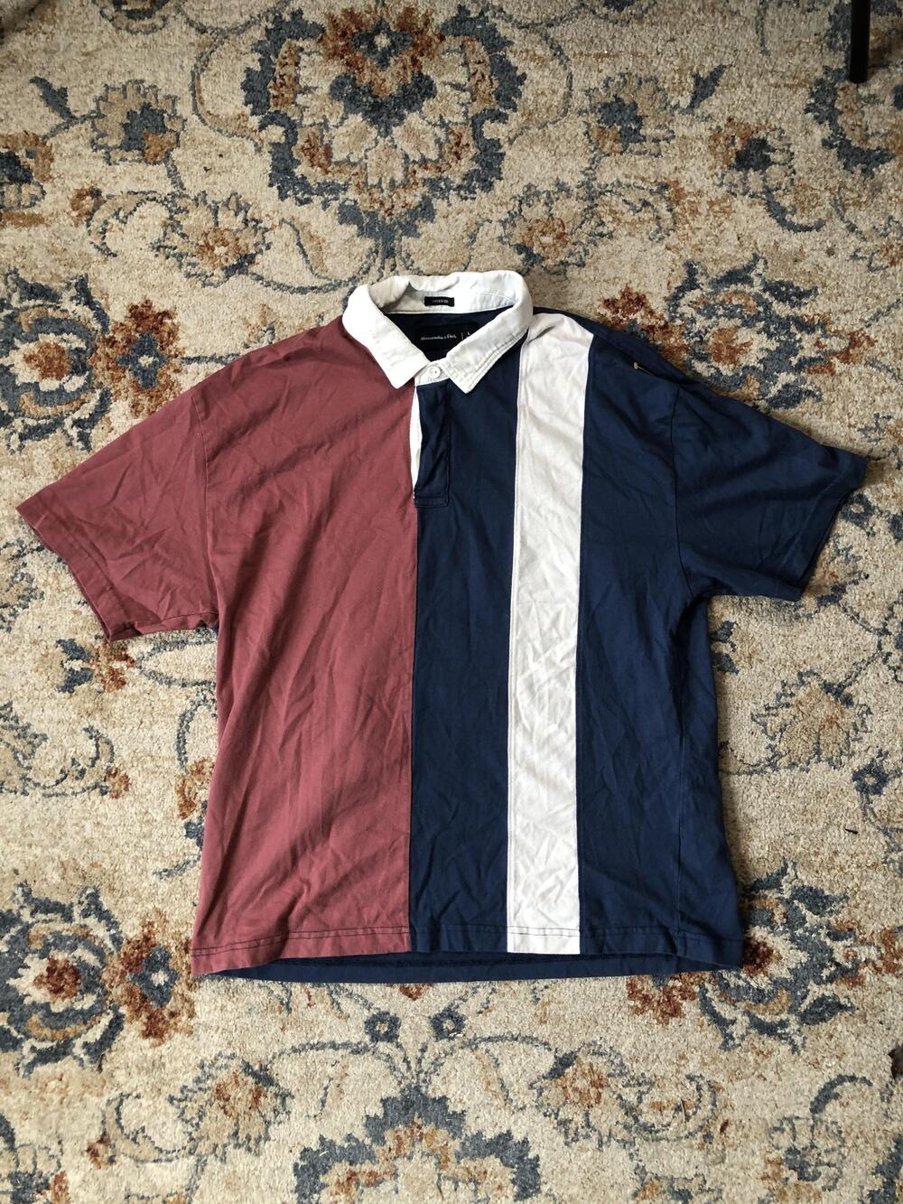 Abercrombie & Fitch Polo Shirt Mens Large Burgundy Rugby Colorblock Oversize